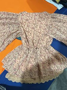 Floral Puff Sleeve Top with Lace Trim