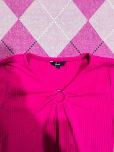 Hot Pink Ribbed Ring Detail Top