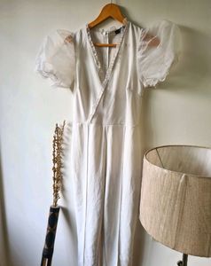 White Puff Sleeve Mini Dress