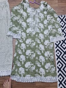 Olive Floral Print Salwar Kameez