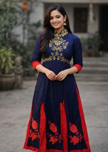 Beautiful Navy & Red Embroidered dress