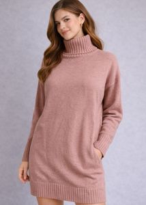 Chic Pink Turtleneck Sweater Dress