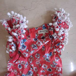 Pure Cotton Frock with pompoms for 4 to 7 Yrs