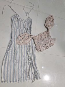 Striped Midi Dress with Floral Top