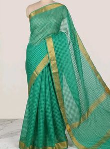 Elegant Green Checkered Saree