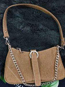 Brown Shoulder Bag with Chain Detail
