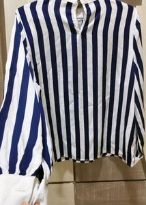 Chic Striped Neck Tie Blouse