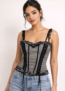 Y2K Silver Tie Up Corset Top