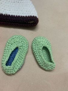 Handmade Crochet Baby Booties &amp; Hat Set