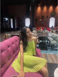Lime Green Pleated Mini Dress