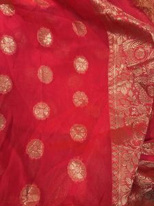 Vibrant Pink Silk Saree with Gold Motifs