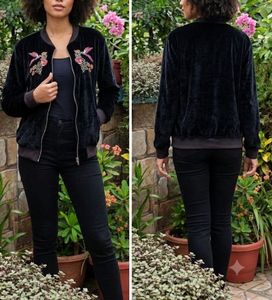 Velvet Bomber Jacket with Embroidery
