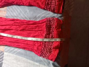 Vibrant Red Palazzo Pants with Lace Detail