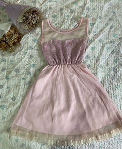Dreamy Pink Sheer Overlay Dress