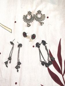 Ethnic Oxidized Silver Jhumka Earrings Set