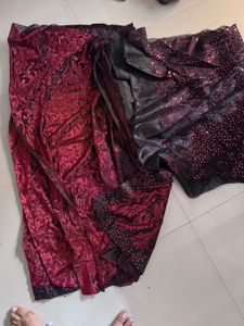 Stunning Red &amp; Black Sequined Saree