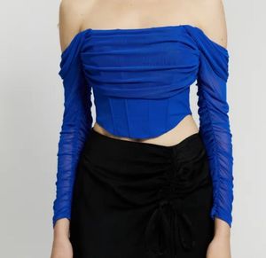 Off-Shoulder Ruched Mesh Top