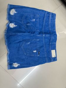Distressed Denim High-Waist Skort