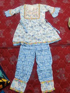 Blue & White Printed Kurta Set
