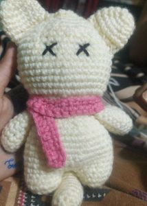 Cream Crochet Bunny Plush with Pink Scarf