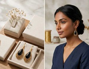 Elegant Teardrop Black & Gold Earrings