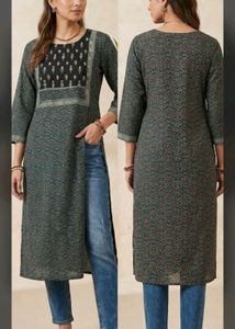 Black Cotton Printed Kurta