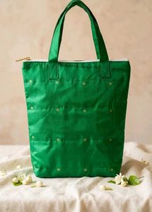 Vibrant Green Tote Bag with Polka Dots