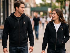 Men's Black Zip-Up Hoodie with Graphic