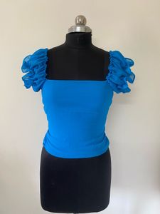 Chic Blue Ruffle Sleeve Top