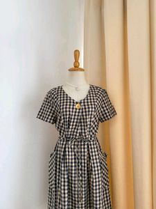 Chic Gingham Checkered Dress(Tie-waist)