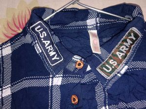 Navy Blue Plaid Casual Shirt