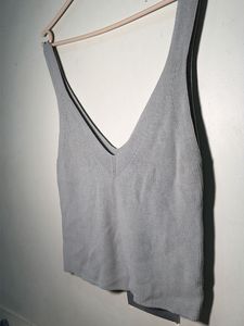 Grey V-Neck Knit Tank Top
