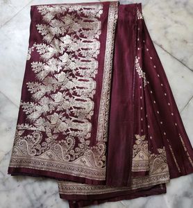 Maroon pure Banarasi Silk Saree