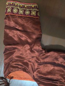 Embroidered  Brown Cotton Silk Saree