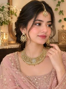 Gold Plated Kundan Choker Necklace Set with Matchi