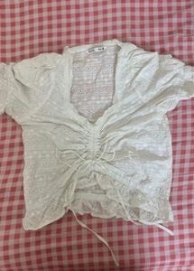 Bershka White Eyelet Tie-Front Top