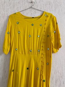 Yellow Kurta with Mirror Work