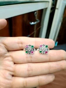 Colorfull Stone Toerings Pure Silver (Wt: 5.44gm)