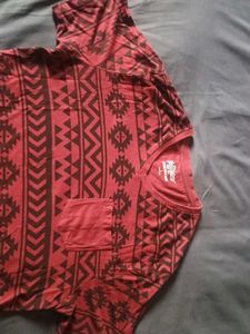 Men's Red Aztec Print V-Neck Pocket Tee