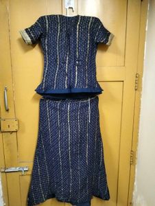 Navy Blue Embellished Lacha Set (Rich Zari Border)