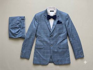 👔 Blue Windowpane Check Wedding Suit | Waist 32”