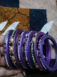 Purple Embellished Bangles Set