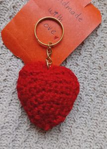 Crochet Heart Keychain - Handmade