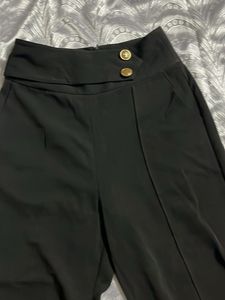 Chic Black Wide-Leg Trousers with Gold Buttons