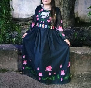 COW PRINT BLACK GOWN