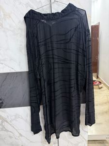 Chico's Black Sheer Striped Button-Up Top