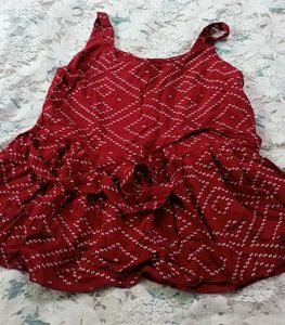 Red Bandhani Print Flared Top