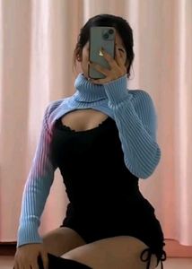 Light Blue Turtleneck Cut-Out Sweater
