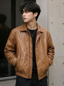 Vintage Brown Leather Bomber Jacket