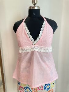 pink stripped halter neck top🌸🎀